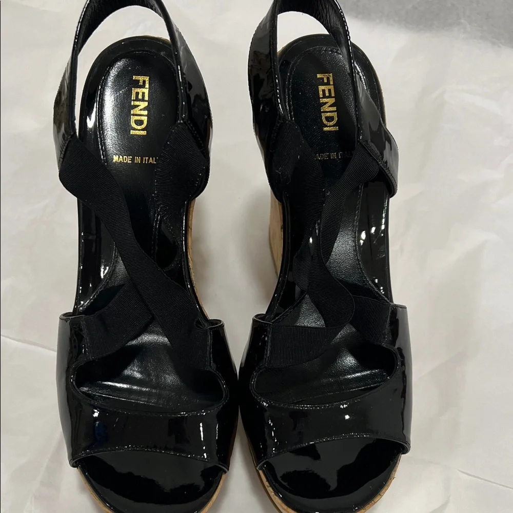 Fendi Black Patent Leather Wedges